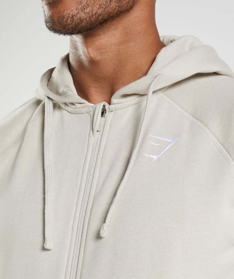 Men's Gymshark Crest Zip Up Hoodie Light Grey | NZ 2RMUBV